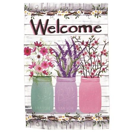 30 X 44 In Print Welcome Jars Of Flowers Polyester Garden Flag Large